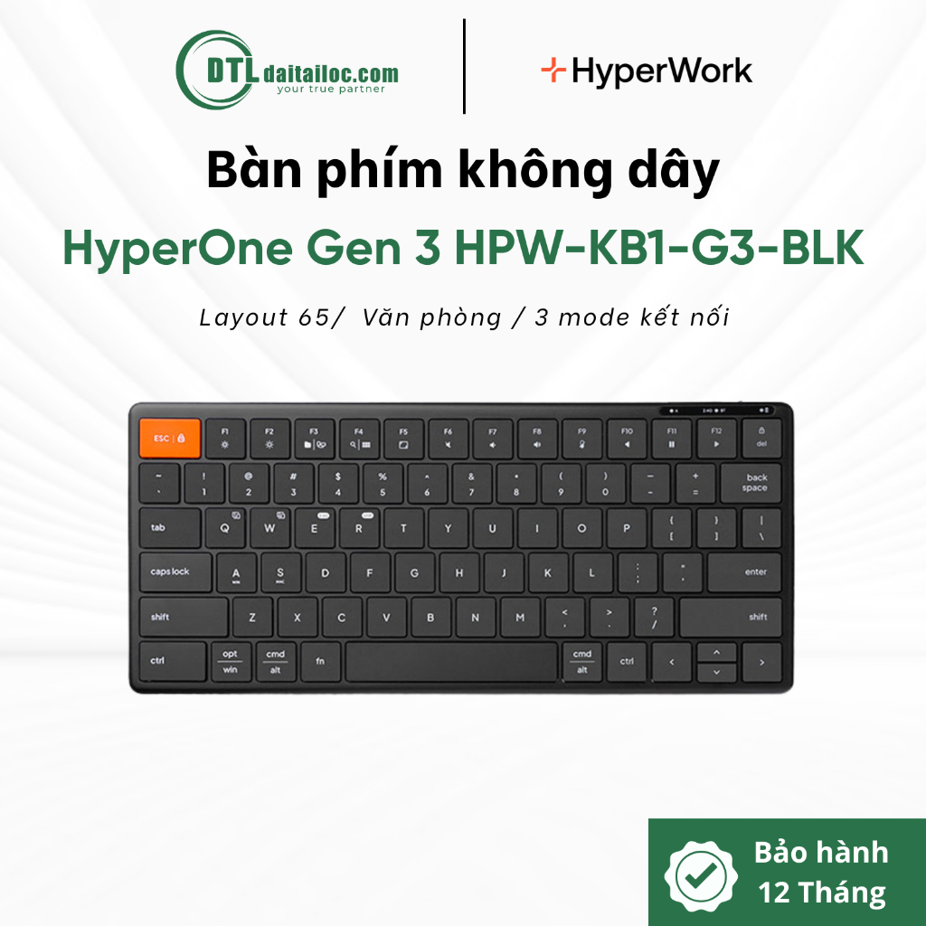 Bàn phím không dây HyperWork HyperOne Gen 3 HPW-KB1-G3-BLK